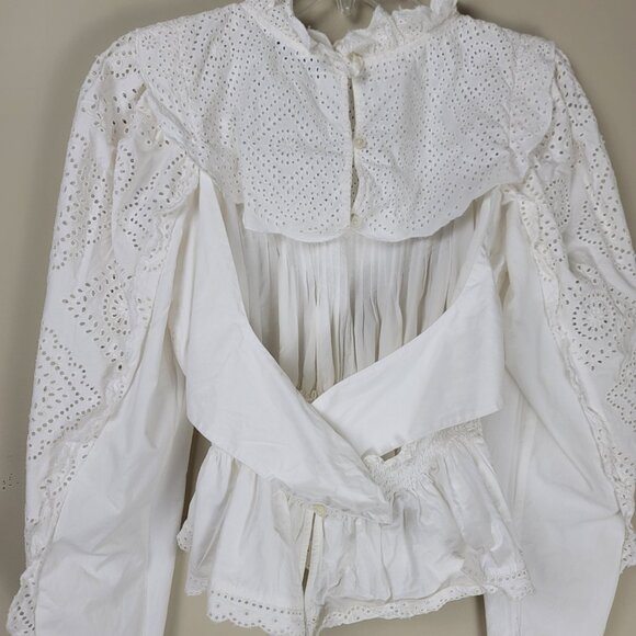 Sea New York Vienne Eyelet Embroidered Blouse Top Open Back Boho Ruffle - Picture 5 of 9